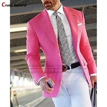 (One Blazer) Formal Pink Suit Blazers for Men Groom Wedding Suit Jacket Slim Fit Tailor-made Business Tuxedo Fashion Casual Coat 1
