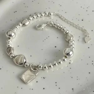 PONYKISS 925 Sterling Silver Square Pendant Round Bead Charm Bracelets for Women Minimalist Trendy Fine Jewelry Accessories 1