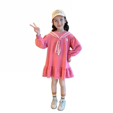 Children's New Dress Korean Version of the Girls Spring and Fall Dress Children's Long-Sleeved Dress Children's Long Skirt 5