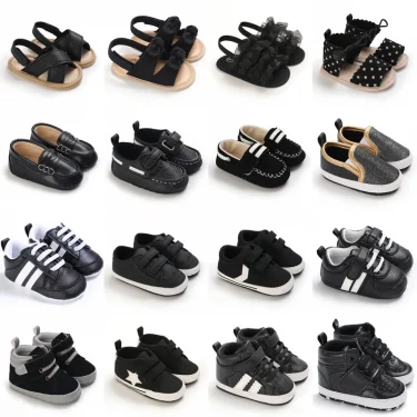 Black Fashion Newborn Casual Cloth Shoes Boys And Girls First Step Walking Shoes Infants Toddlers Children's Non Slip Baby Shoes 1