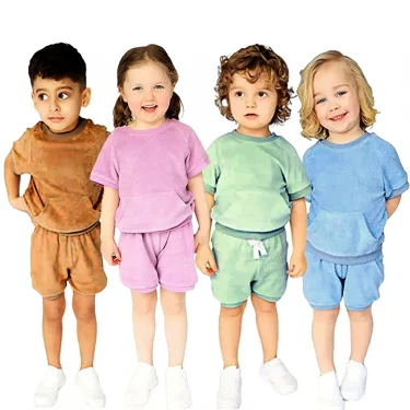 Summer Essentials Terry Cloth Toweling Fabric Baby Boy Clothes Sets Girls Clothing Top T-Shirt+Shorts Children Outfits For Kids 2