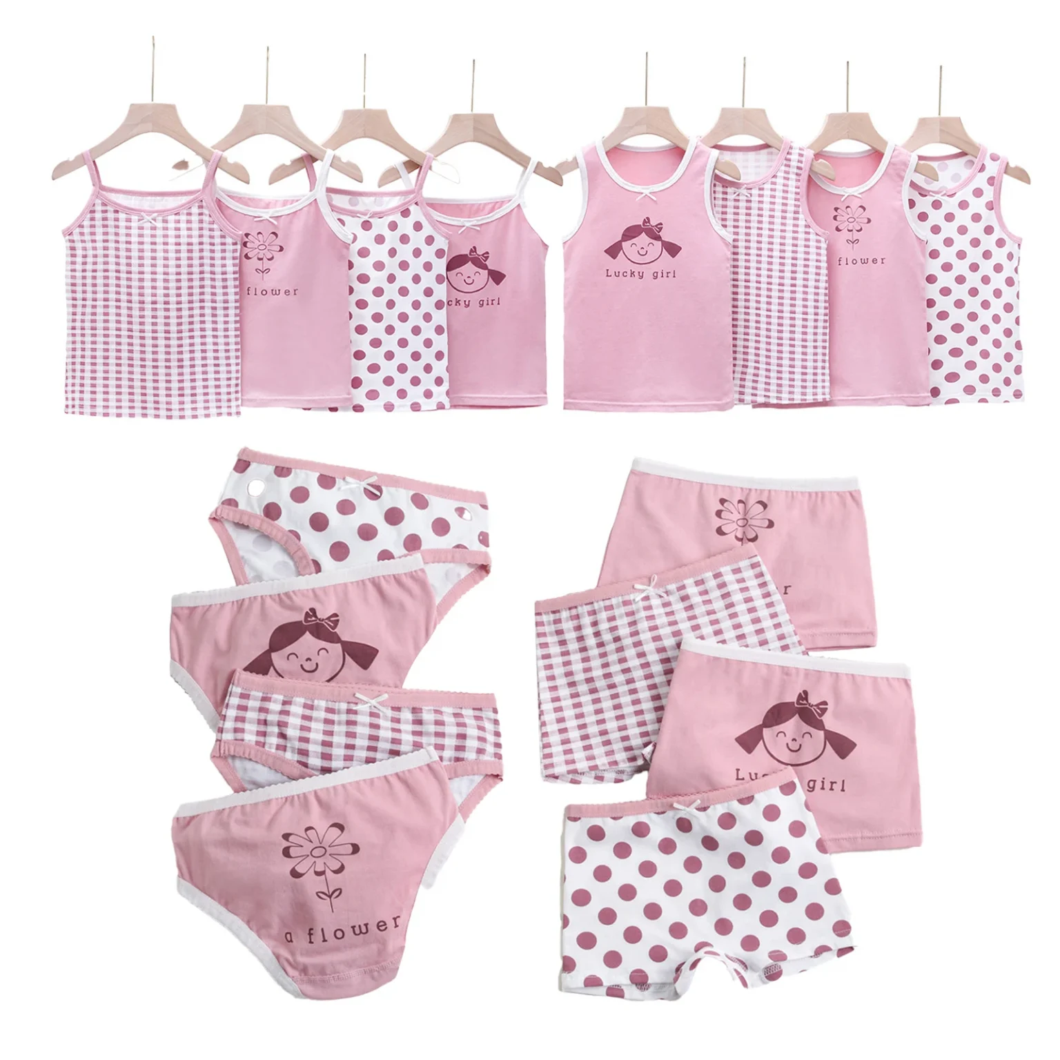 Summer Girls tank top Children's Wear Pure Cotton Crewneck Vest Strappy Tops Briefs Boxer Shorts Kid 3-8 Years Old 1