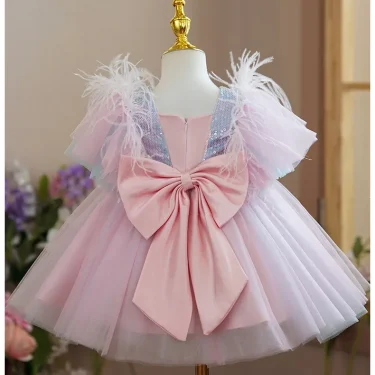 New Summer Children's Girl Party Dress Bubble Sleeves Bridesmaid Wedding Flower Princess Dresses Kids Formal Clothing 2