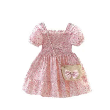 Girl Dresses Cotton Children's Clothing Summer Kids Clothes Girls Party Princess Fashion Outfit Flower Pattern Beach Dresses 6