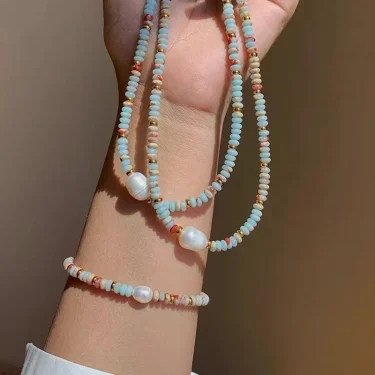 Vacation Style Natural Stone Bead Pearl Pendant Bracelet For Women's Fashion Jewelry sets Unusual Bracelet Accessories For Party 3