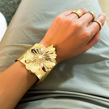 DIEZI Exaggerate Punk Gold Silver Color Rose Flower Cuff Bangles For Women Vintage New Bracelet Boho Fashion Wide Bangle Jewelry 2