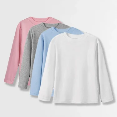 Youth Long-Sleeve T-Shirt 100% Cotton Solid Boys Girls Active T Shirts Essential Tops Undershirts Children Basic Tee 1-14 Yrs 1