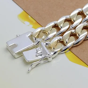 925 Sterling Silver Solid 8/10mm chain Bracelet men women Chain noble wedding Jewelry fashion charms party birthday gift 4