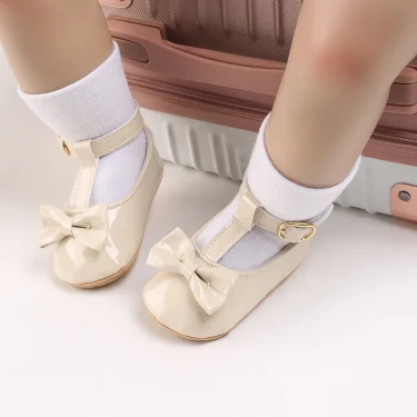 Newborn Apricot Soft and Sweet Princess Shoes for 0-1 Year Old Girl with Bow and Adhesive Sole Outdoor Anti slip Walking Shoes 6