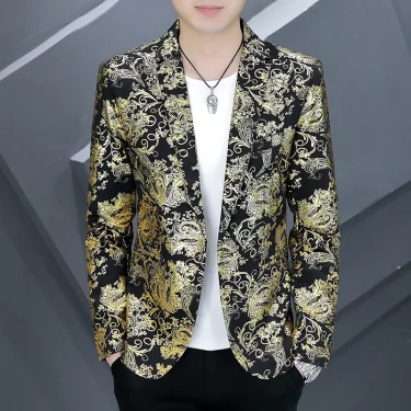 Blazer New Men's Fashion Business Gentleman Hot Stamping Print Outdoor Performance Trend Wedding Banquet Casual Blazer 5