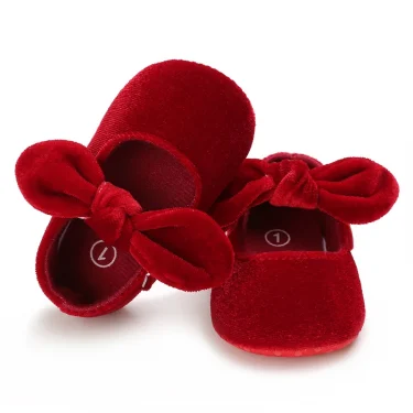 Newborn Infant Baby Girls Shoes Velvet Red Christmas 0-18M Princess Girl Baby Shoes Bow First Walkers 5