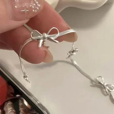 Fashion Sweet Bow Bracelets for Women Girls Sparkling Delicate Ribbon Bowknot Snake Bones Chain Bracelet Party Jewelry Gifts 2