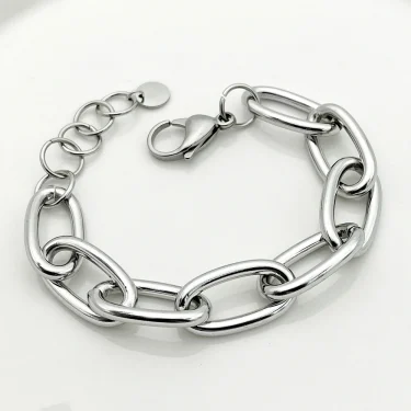 May@RZ 1pc Classical Simple Couple Chain 14K Plated Stainless Steel Bracelet For Daily Wear Men And Women's Jewelry 2
