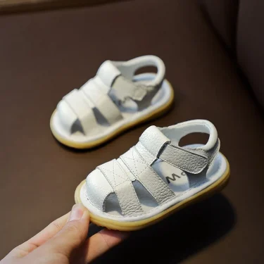Baby Girls Boys Genuine Leather Sandals Soft Bottom Anti-collision Infant Toddler Shoes Summer Kids Shoes Children Beach Sandals 2