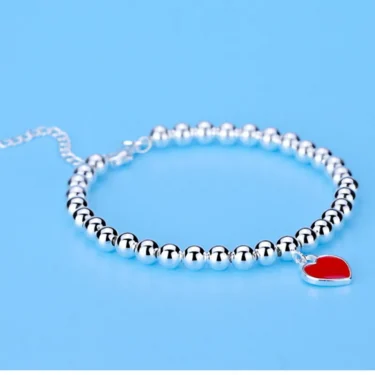 Andara 925 Sterling Silver beads chain Heart pendant Bracelets for Women Street all-match fashion designer Jewelry party wedding 4