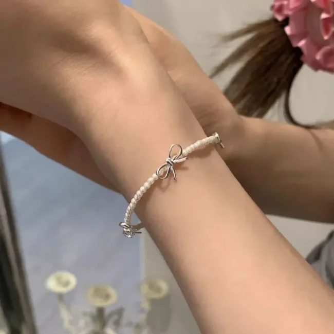 LATS Fashion Sweet Bow Bracelets for Women Girls Sparkling Delicate Ribbon Bowknot Snake Bones Chain Bracelet Party Jewelry Gift 6
