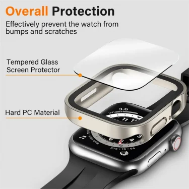 Tempered Glass Case for Apple Watch 45mm 41mm 44mm 40mm Screen Protector Cover Waterproof Hard Bumper iWatch Series 4 5 SE 6 7 8 2