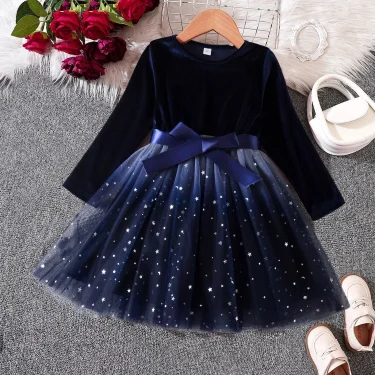 Christmas Girls Sequin Princess Dress Winter Long Sleeve Princess Birthday Party Xmas Costume 3-8Yrs Children New Year Clothing 3