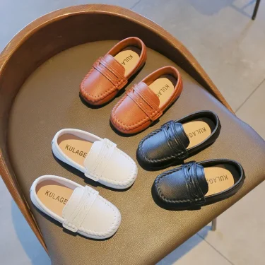Children Boys Leather Shoes Spring and Autumn Simple Slip-on Round-toe School Shoes Loafers Flats Moccasins Classic Formal 2