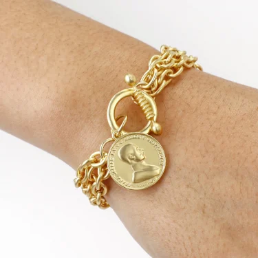 FLASHBUY Gold Color Chain Bracelets For Women Men Vintage Metal Portrait Coin Alloy Bracelets Fashion Jewelry 2