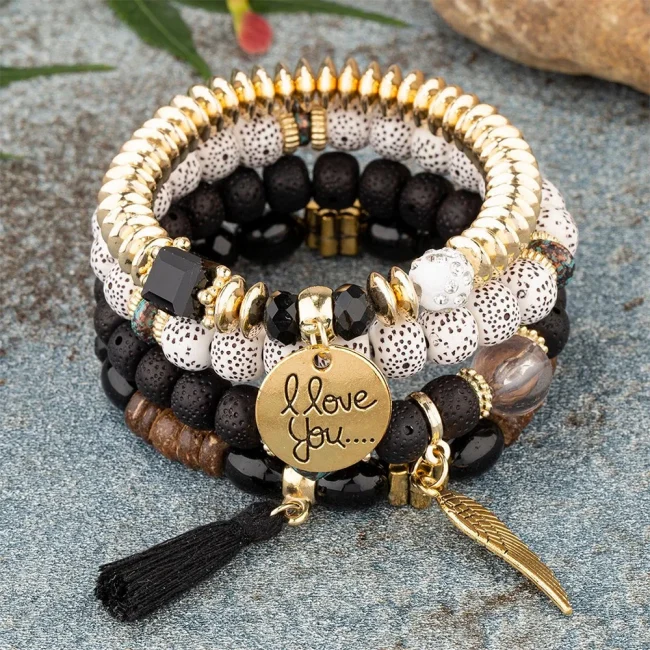 DIEZI Multicolor Acrylic Crystal Beads Strand Bracelets For Women Girls Men Tassel Wing Elastic Rope Bracelet Pulseira Feminina 5