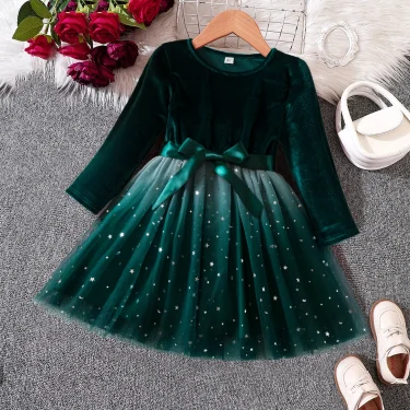 Christmas Girls Sequin Princess Dress Winter Long Sleeve Princess Birthday Party Xmas Costume 3-8Yrs Children New Year Clothing 2