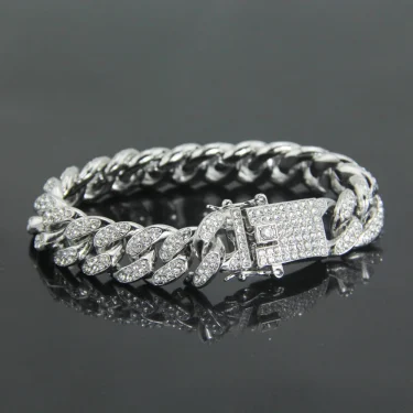 HNSP Luxury Full Zircon 12MM Cuban Chain Bracelet For Men Hip Hop Accessory Hand Chains Male Jewelry 5