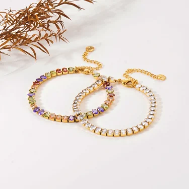 Stainless Steel Colorful Cubic Zirconia Crystal Bracelet Fashion Women's Bling Bangle Chain High-Grade Premium Jewelry Gift 5