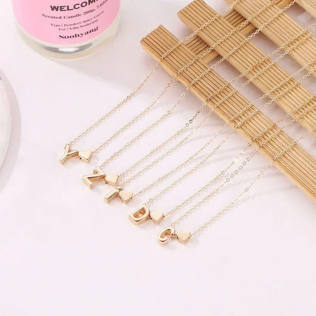 SUMENG Fashion Tiny Heart Dainty Initial Necklace Gold Silver Color Letter Name Choker For Women Pendant Jewelry Gift 4