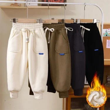 Kids Paded Pants Boys Girl Autumn Winter Plus Velvet Thick Warm Trousers Corduroy Outer Wear Sport Casual Pants Children Clothes 1