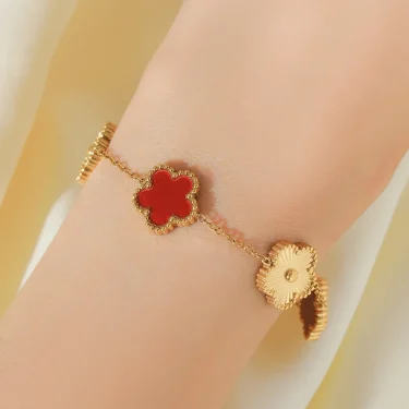 EILIECK 316L Stainless Steel Red Five-Leaf Clover Flower Bracelet Trendy Wrist Chain Bangles Jewelry For Women Holiday Gifts 4