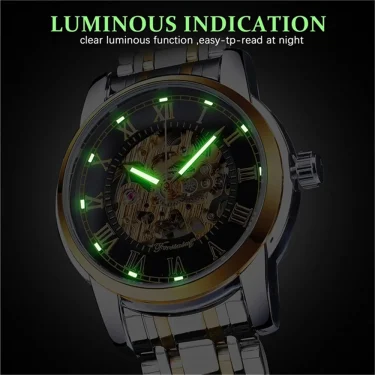 Forsining 349 Men Hand Wind Watch Round Skeleton Stainless Steel Mechanical Business Clock Relogio Masculino Erkek Kol Saati 6