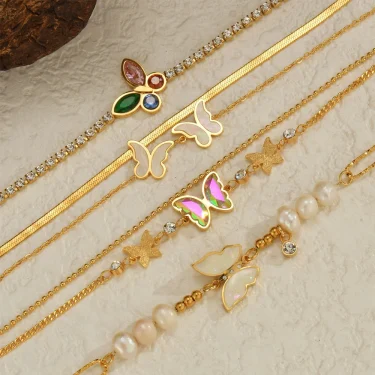 Sifisrri Fashion Colorful Oil Frosted Butterfly Bracelet for Women Stainless Steel Adjustable Gold Color Bangles Jewelry Gift 2