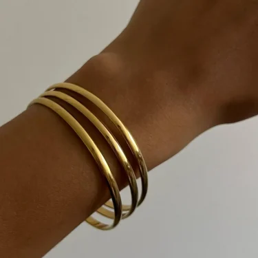 Greatera 3pcs/set 316L Stainless Steel Round Smooth Bracelets Bangles for Women 18K Gold Plated Metal Waterproof Jewelry 2