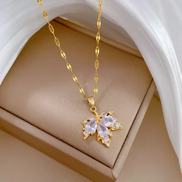 ZAKOL Classic Gold Color Stainless Steel Necklace For Women Shiny Zircon Geometric Heart Pendant Necklaces Jewelry Gift 5