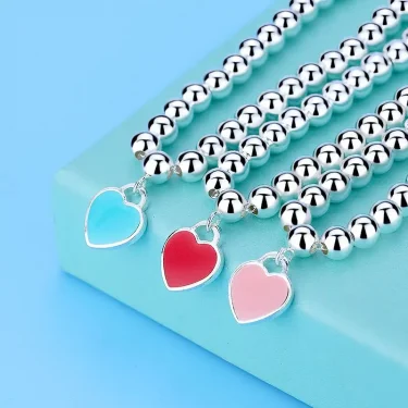 Andara 925 Sterling Silver beads chain Heart pendant Bracelets for Women Street all-match fashion designer Jewelry party wedding 2