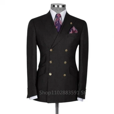 Classic Men Suits Slim Fit Business Groom Suit Blue Peak Lapel Tuxedos for Formal Wedding Suit Blazer Only Costume Homme 1