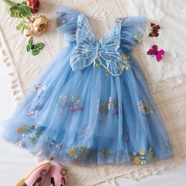 Toddler Girls Butterfly Dress for 1 to 5 Years Embroidery Baby Flower Summer Dress Ruffles Birthday Party Fairy Princess Dress 4