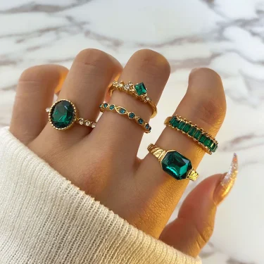 New Fashion Trend Unique Design Light Luxury Retro Blue Crystal Ring 5 Pieces Ring Female Jewelry Party Premium Gift Wholesale 6