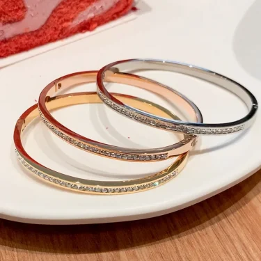 Classic Full of Square Rhinestone Stainless Steel Bangle for Women Advanced Waterproofing New Fashion Jewelry Wedding Party Gift 4