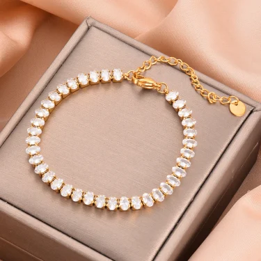 Stainless Steel Colorful Cubic Zirconia Crystal Bracelet Fashion Women's Bling Bangle Chain High-Grade Premium Jewelry Gift 2