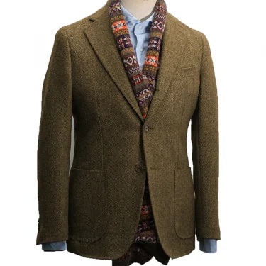 Formal Men's Wool Gray Suits Business Jacket Prom Green Tuxedos One Piece Herringbone Patterned Blazer for Wedding Groomsmen 5
