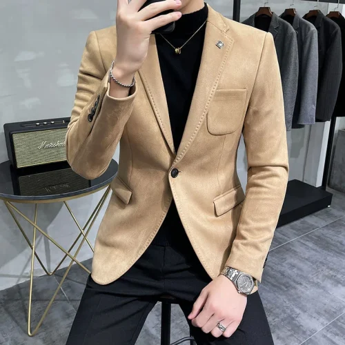 Deerskin Leather Jacket Blazer Men Casual Slim Fit Blazer Hombre Suit Leather Jacket Men Terno Masculino Men Clothing 6 Color 1