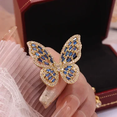 New Sight New Fashion Brand Jewelry Zirconia Butterfly Engagement Rings for Women Gift Adjustable Open Wedding Rings 4