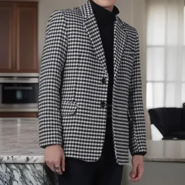 1 Piece Slim Fit Plaid Men Suit Jacket Houndstooth Wedding Male Blazer Two Buttons Check American Style Groom Suit 1