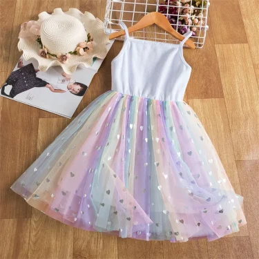 Toddler Girls Princess Dress Children Tulle Sleeveless Sling Dresses Summer New Baby Birthday Party Vestido Sweet Casual Clothes 4