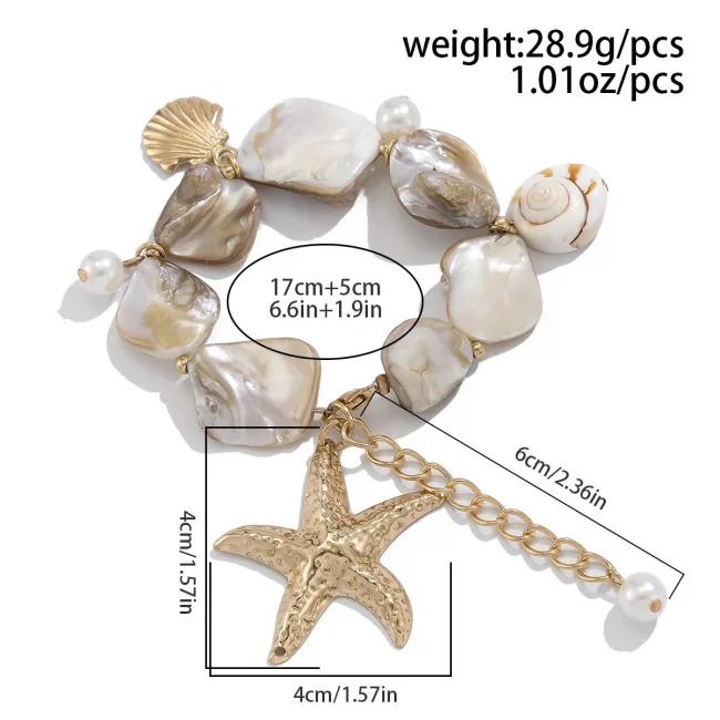 Boho Shell Sea Star Imitation Pearl Pendant Bracelet 2024 Women's Simple Creative Blue Handmade Weaving Girls Beach Jewelry 2