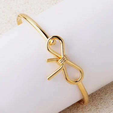 Waterproof 18k Gold Plated Cute Romantic Bow Knot Shaped Bangle Bracelet Charm Statement Anti Allergic Jewelry 3