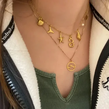 Initial Charm Necklace For Women Shell Letter Necklaces Gold Charms Pendant Boho Summer Seashell Beach 14k Starfish Surfer 4