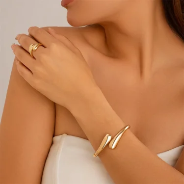Wide Metal Bangle Ring for Women Gold and Silver Color Chunky Waterdrop Open Wrist Cuff Thick Irregular Twisted Bracelet Jewelry 1